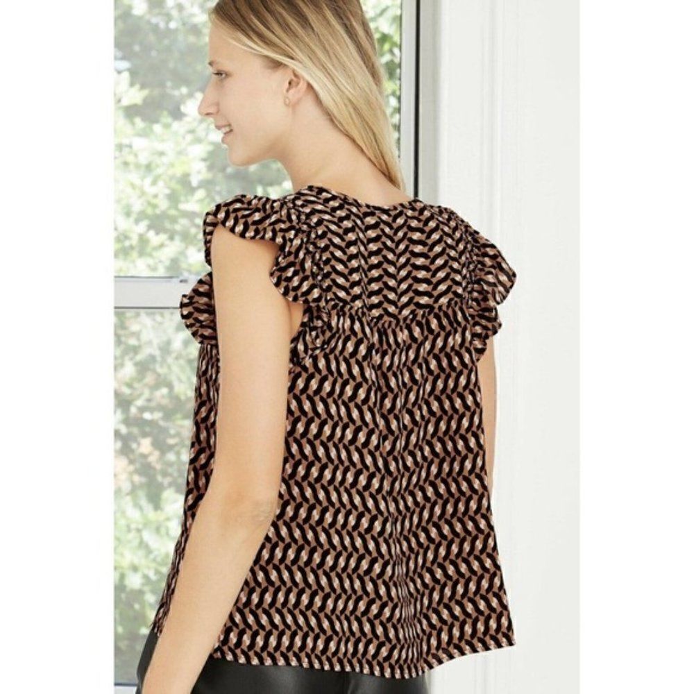 ‎Women's Geometric Print Ruffle Tank Top M - Picture 3 of 6
